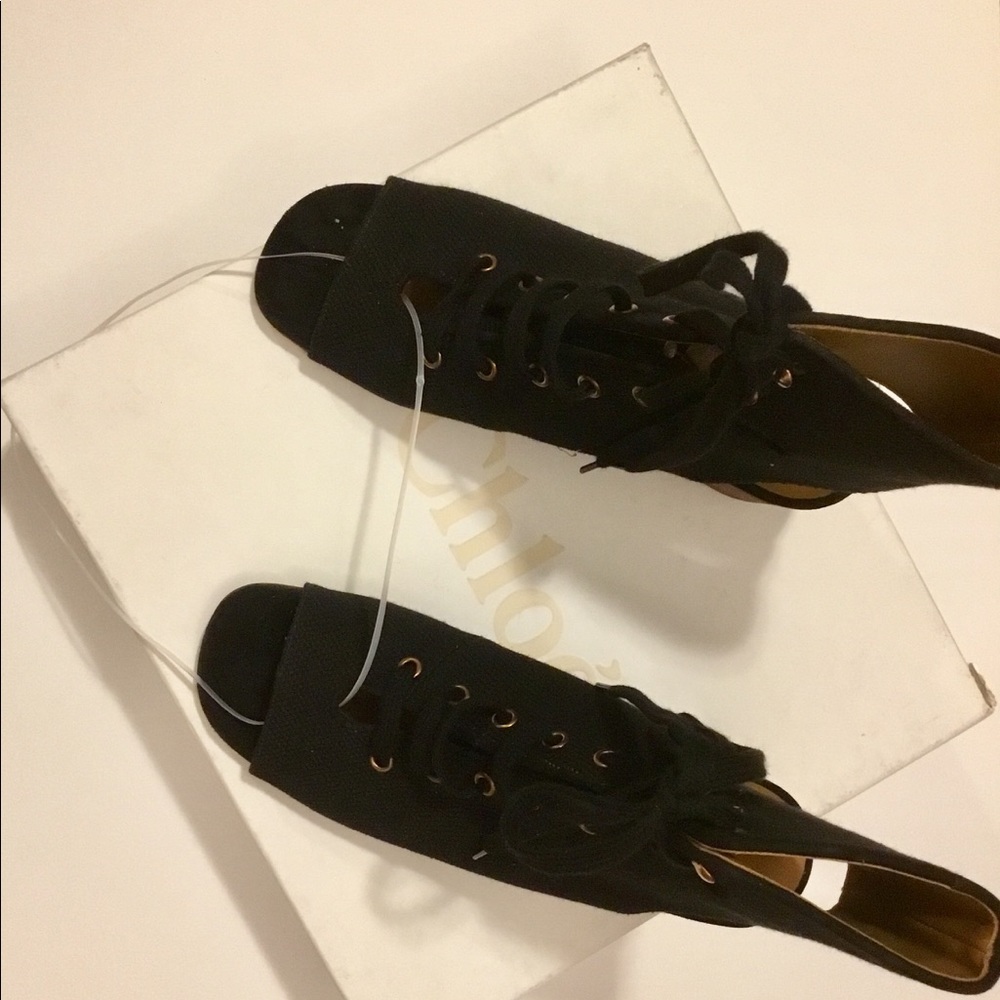 Chloe Black Canvas Gladiator Wedge Sandals. - Picture 5 of 6